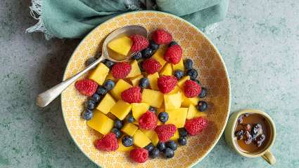 Salade de mangue, sirop épicé