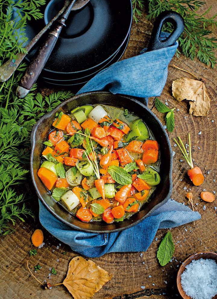 Carottes et poireaux à la menthe