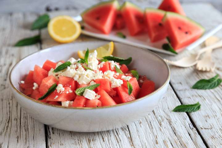 Salade de pastèque et roquette au chèvre