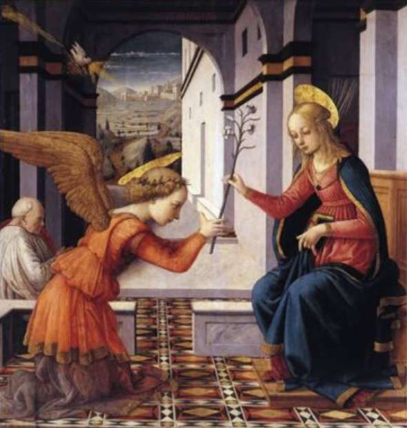 L’ange Gabriel annonçant à Marie la naissance de Jésus-Christ.