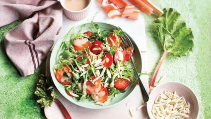 Salade de mesclun, vinaigrette à la rhubarbe